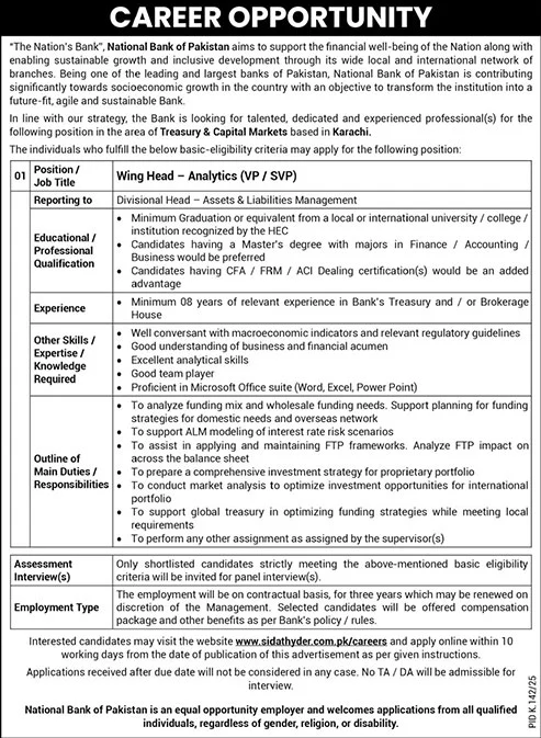 Jobs in National Bank of Pakistan Karachi